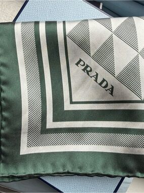 NWT Prada Jacquard Silk Scarf 55 in Emerald Green